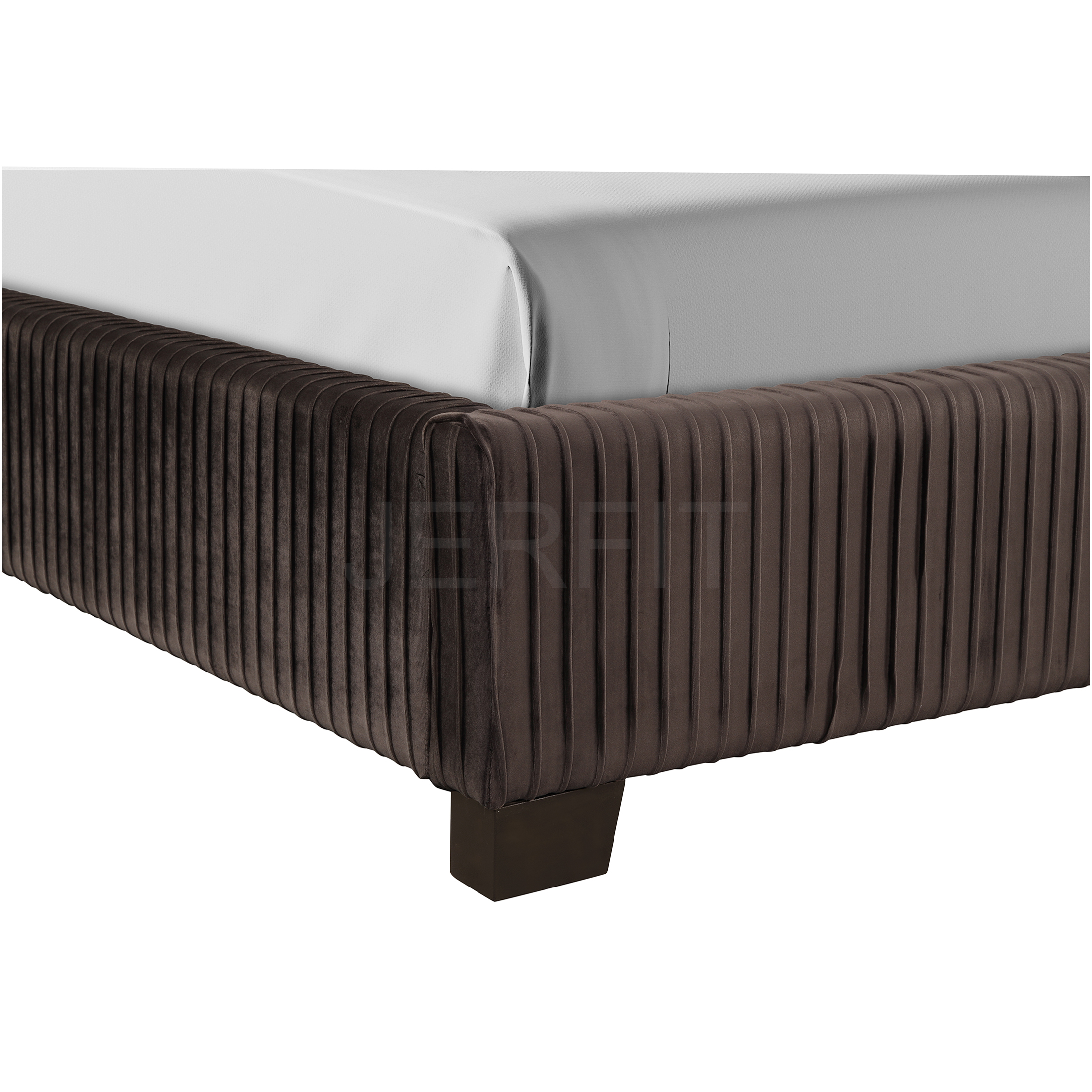 JERFIT Queen Upholstered Bed Frame with Headboard, Dark Brown Fabric Platform Bed, No Box Spring Needed