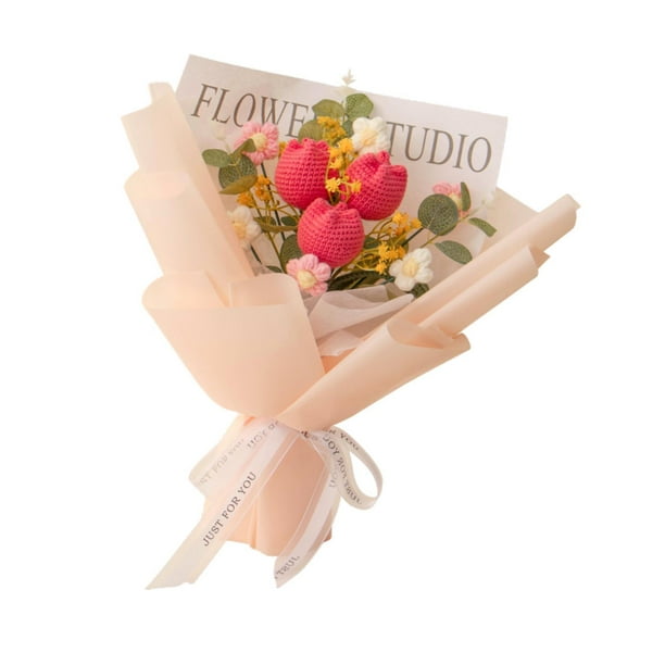 Ramo de flores de ganchillo hecho a mano, flor preservada, flor tejida terminada para Estilo D