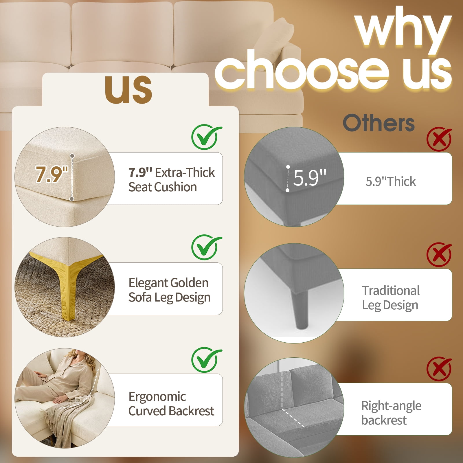Ktaxon U-Shaped Sofa with 2 Removeable Ottoman Footrests, Flannel Deep Seating Couch for 3, Converts to Sleeper for Bedroom Living Room Furniture Beige
