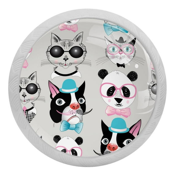 4PCS Round Hipster Animal Portraits Cabinet Fluorescence Knob Glowing in the Dark Furniture Drawer Pulls Handle with Screws