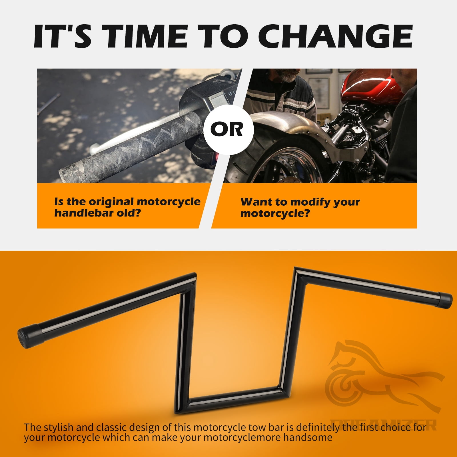 1" 25mm Z Bar - 8" Rise Handlebar w/Pre-Drilled Holes Universal For Harley Honda Yamaha Suzuki Kawasaki Most Motorcycle Chopper Cruisers Bobber Bike Cafe Racer Any Custom Applications