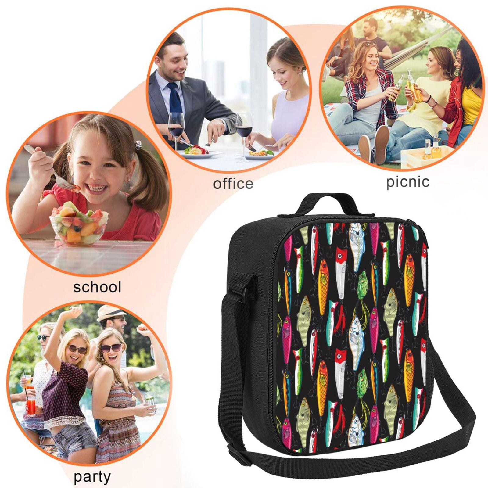 Ratiio Colorful Fishing Lures Print Lunch Box - Reusable Lunch Bag Men Adult Women- Insulated LunchBox
