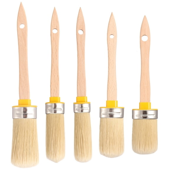 5 Pcs Chalk Paint Brush with Nonslip Wood Handle Efficient Wax Paint Brush Set for Painting and Waxing Furnishing DIY Art Craft