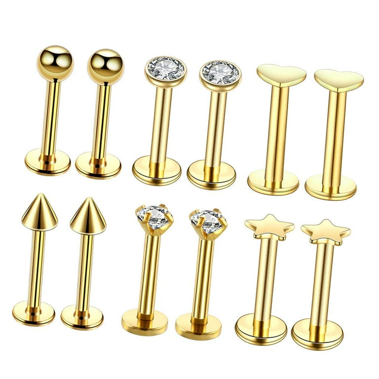 sina】Picollet K18 Gold 16G Labret 16G Steel Labret Lip