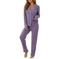 thumbnail image 4 of INSPIRAR CHIC Conjunto de Pijamas para Mujeres de Manga Larga con Botones y Pantalones, Juego de Pijamas a Juego de Dos Piezas para Navidad, L Púrpura, 4 of 6