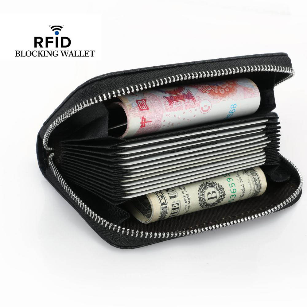 Yuanxin Credit Card Wallet, Black Zipper Card Cases Holder for Men