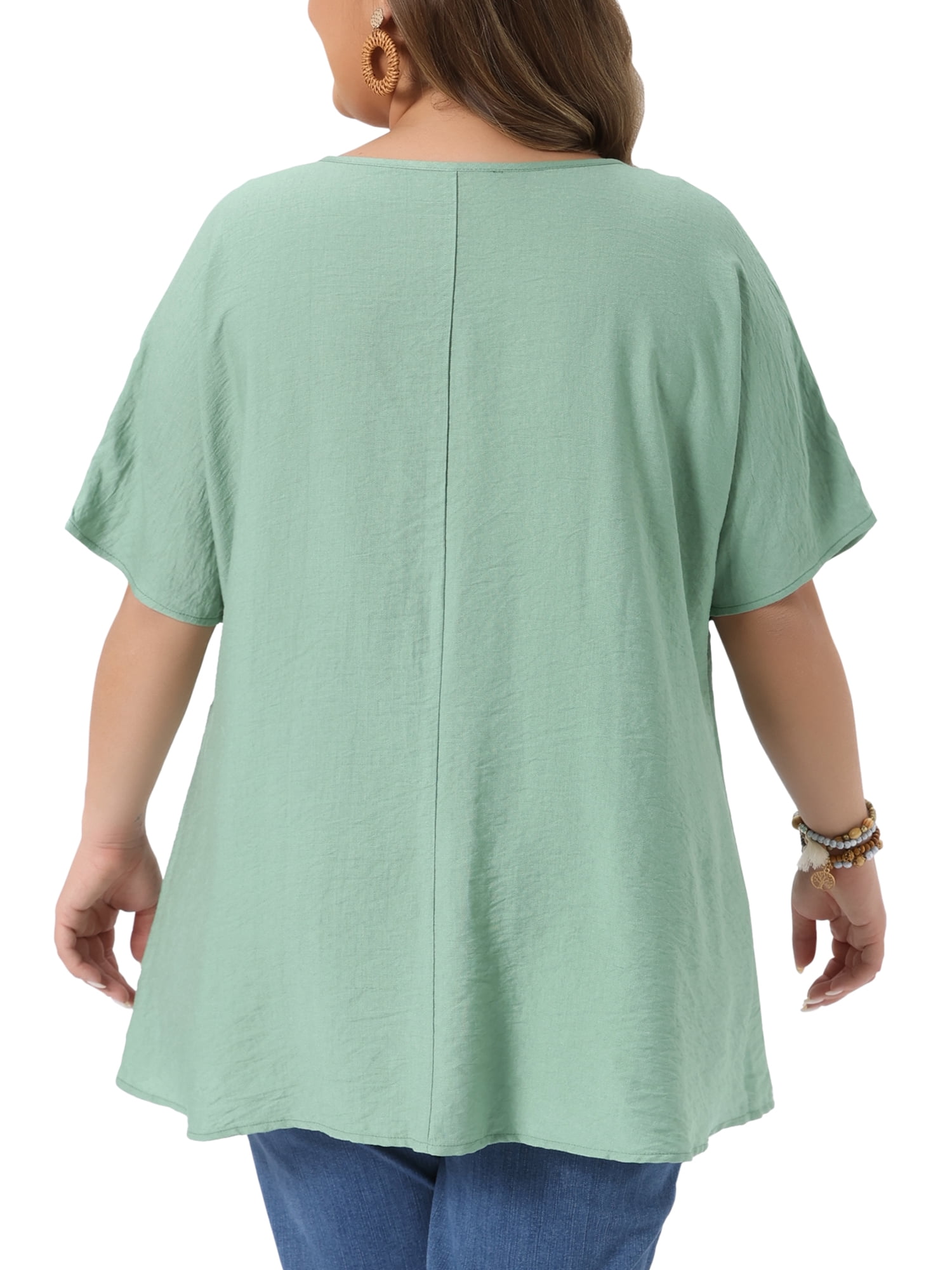 DARING DIVA Women's Plus V Neck Button Irregular Hem Blouses T-Shirts 2X Green