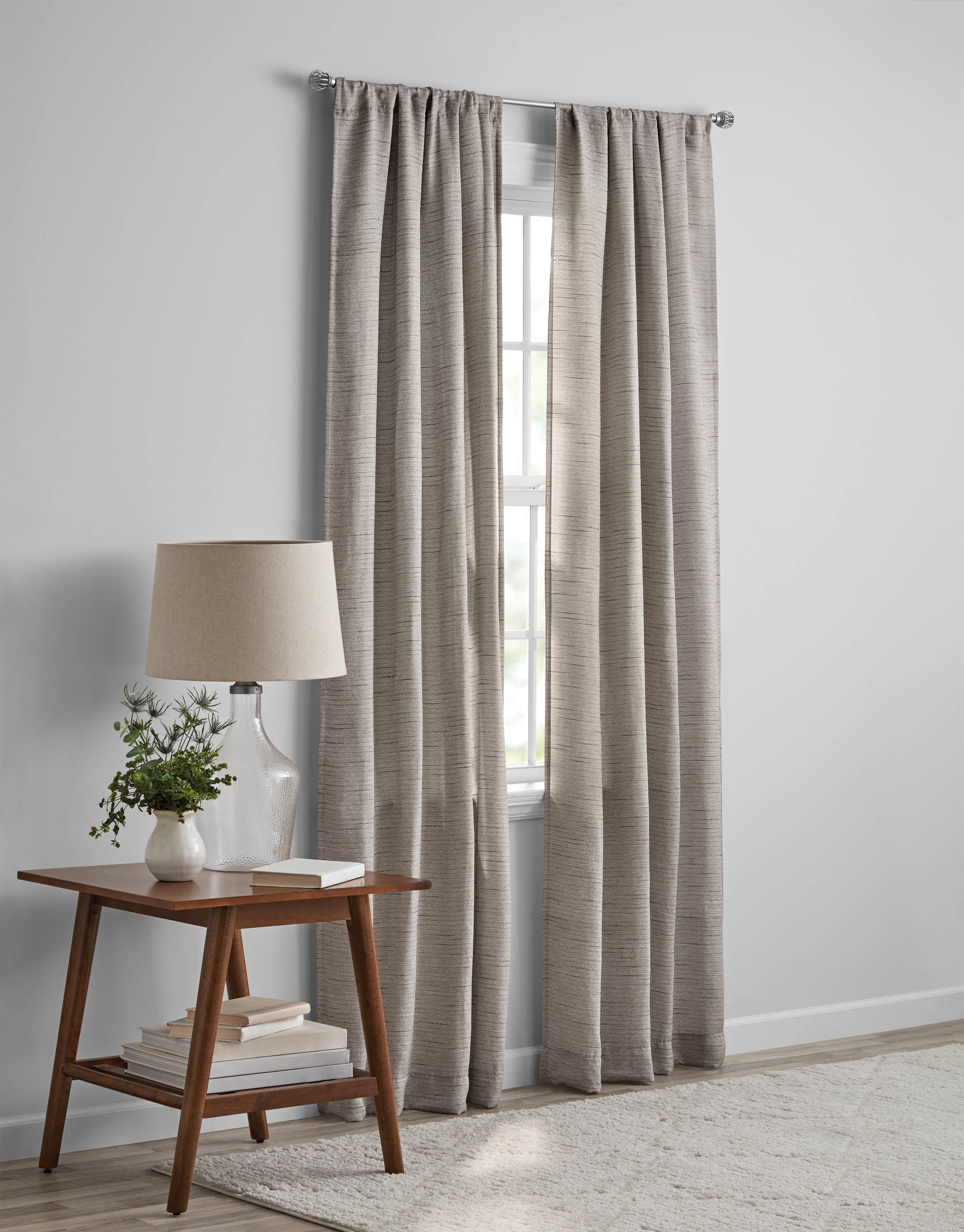 Mainstays Light Filtering Brown Curtains For Bedroom And Living Room, Textured Linen Look, 2 Panel Set