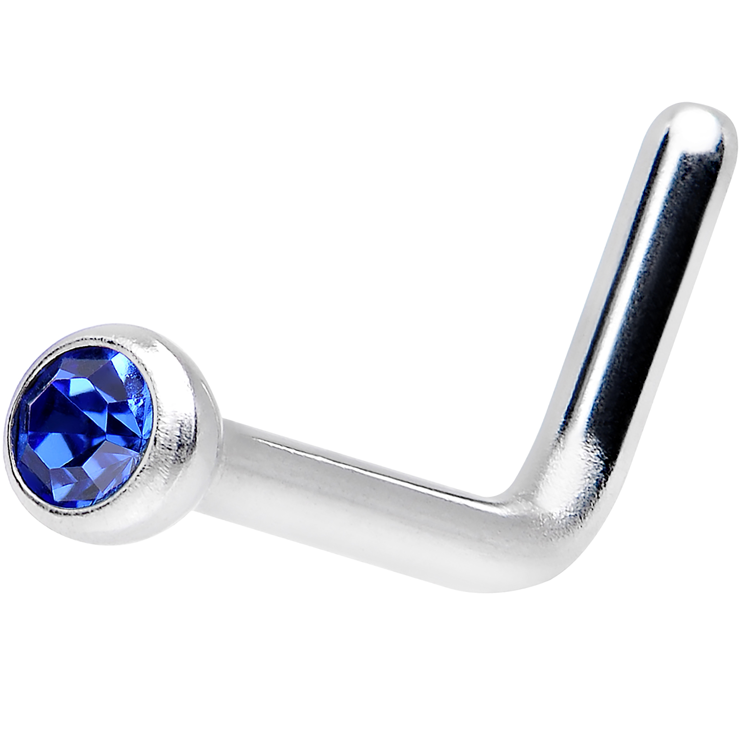 Blue LShape Stainless Steel Nose Ring Created with Swarovski Crystals