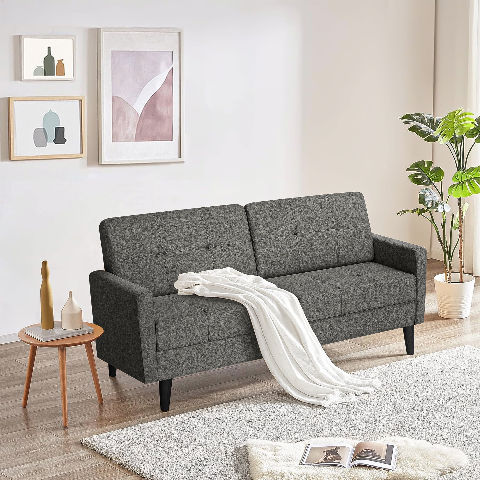 Kadyn Loveseat Sofa Bed, Mordern Convertible Sofa with Adjustable Backrest and Wooden Legs, 2-Seat Couch for Bedroom, Grey Kadyn Loveseat Sofa Bed, Mordern Convertible Sofa with Adjustable Backrest and Wooden Legs, 2-Seat Couch for Bedroom, Grey