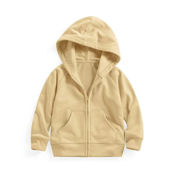 Kids Boys Girls Zip Up Ho𝐨dies Jacket Cotton Plain Hooded Sweatshirts Lightweight Fall Winter Warm Solid Outwear