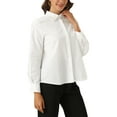 thumbnail image 4 of INSPIRE CHIC Women's Work Shirt Long Sleeve Embroidery Collar Button Down Shirt XS White, 4 of 5