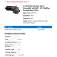 thumbnail image 2 of Front Windshield Wiper Motor 1 - Compatible with 2007 - 2014 Cadillac Escalade Sport Utility 2008 2009 2010 2011 2012 2013, 2 of 2
