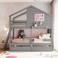 thumbnail image 2 of Euroco Wood Twin over Twin Bunk Bed, House Bed with Roof and Window, 2 Drawers and Cabinets for Kids Teens Bedroom, Gray, 2 of 13