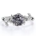 thumbnail image 1 of JeenMata Anillo de Compromiso de Inspiración Natural con Solitario de 4 Puntas de Cuarzo Rutilado Negro de Talla Cojín de 1 TCW en Baño de Oro Blanco de 18 K sobre Plata, 1 of 5