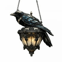 BESTSKY Raven Gothic on Lantern,Halloween Decoration Outdoor Crow on Lamp,Acrylic Suncatcher,Faux Stained Glass Crow Lantern for Halloween Indoor Garden Porch Lawn Yard Decor,Gothic Fake Crow Light