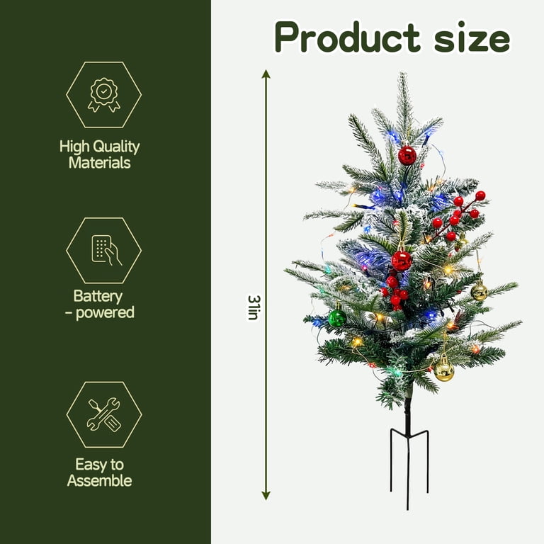 HioHa Solar Christmas Tree, 2 Pack Outdoor Mini Christmas Tree with Red ...