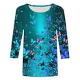 thumbnail image 4 of Butterfly 3/4 Sleeve Tops for Women Cute Plus Size Crewneck Tee Shirts Casual Loose Tunic Blouses, 4 of 5