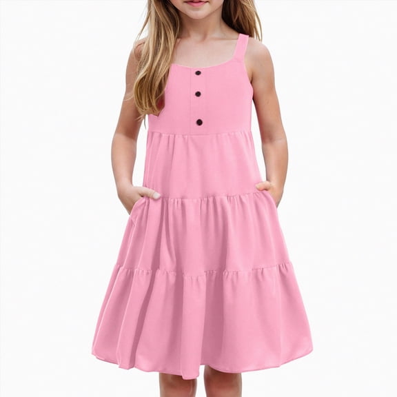Hessimy Toddler Girls Rainbow Tulle Ruffle Tiered Swing Twirly Summer Sundress,princess dress(Pink,6-7 Years)