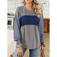 thumbnail image 2 of SWQZVT Long Sleeve Tops Oversized Round Crew Neck Casual Color Block Womens Shirts Blouses, 2 of 6