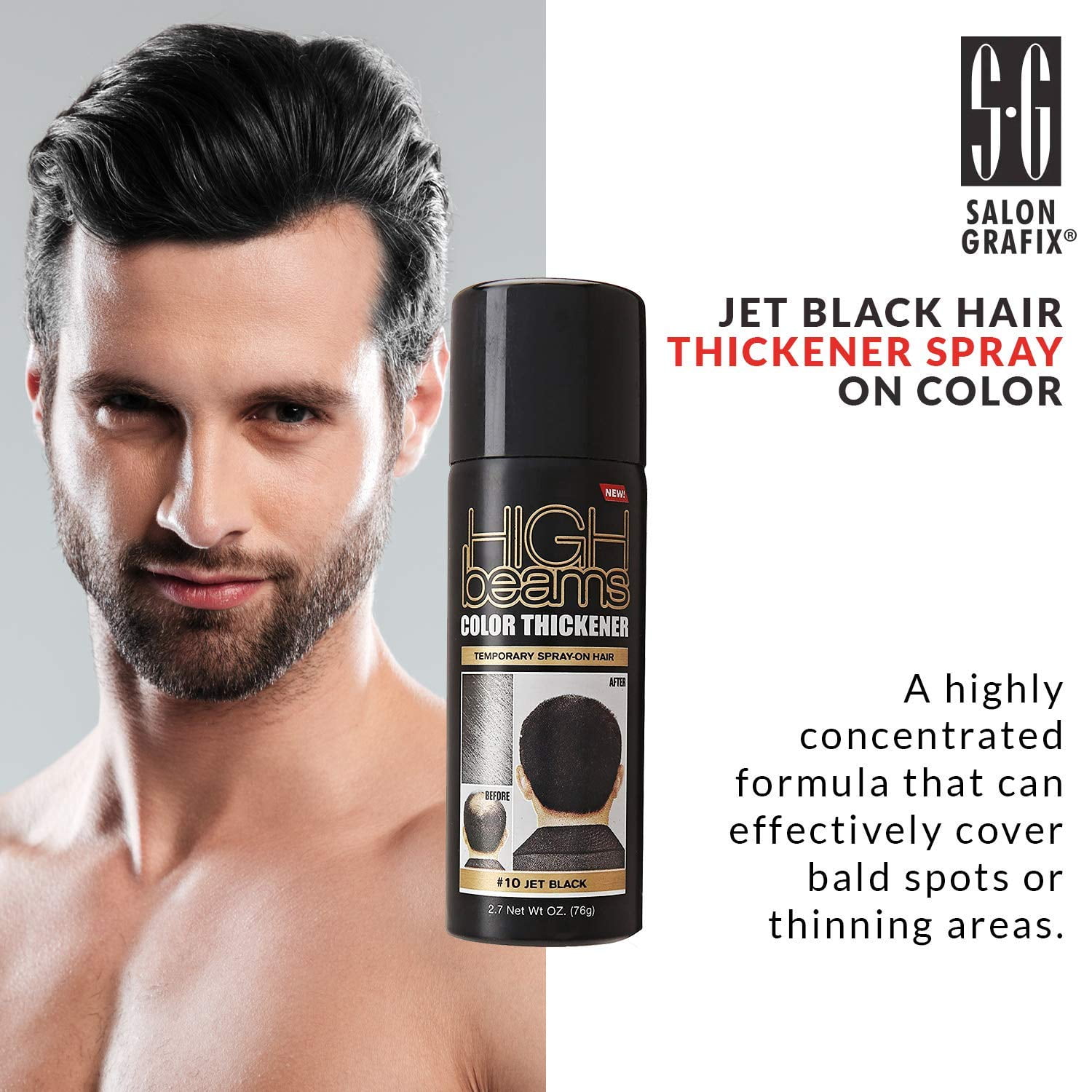 [3 PACK] High Beams Color Thickener Temporary Spray-On Hair [#10 JET BLACK] 2.7 oz. * BEAUTY TALK LA *