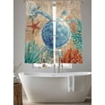 thumbnail image 5 of Marine Life Sheer Curtains 63 Inch Long 2 Panels, Sea Turtle Starfish Shell Coral Seaweed Blue Ocean Retro Light Filtering Rod Pocket Curtains, Sheer Voile Drapes for Living Room Bedroom, 52"x63", 5 of 8