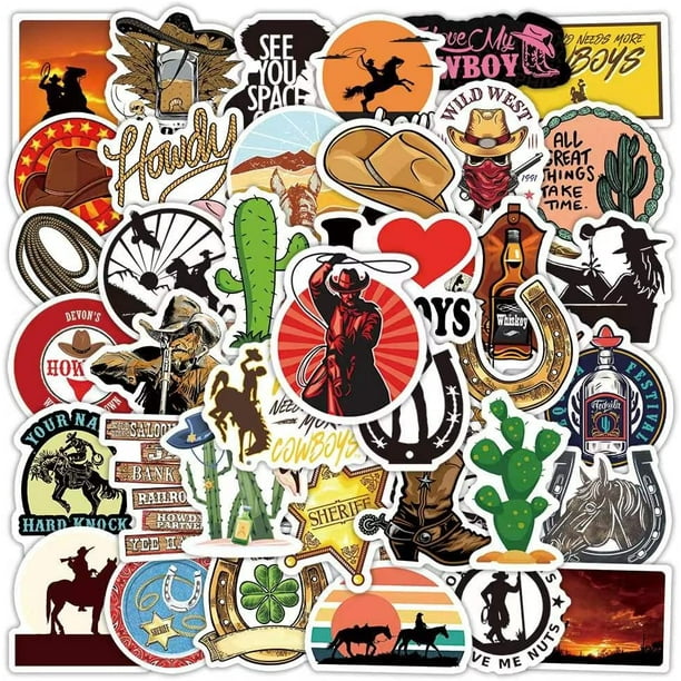 West Cowboy Stickers 50 Pcs West Cowboy Waterproof Vinyl Decals