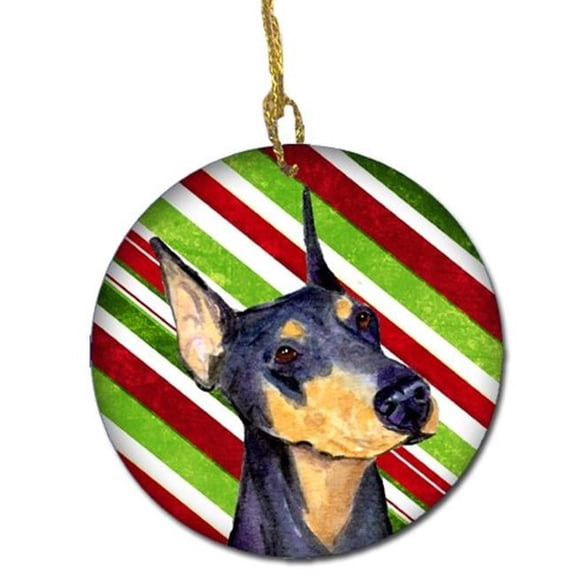 Doberman Candy Cane Holiday Christmas Ceramic Ornament