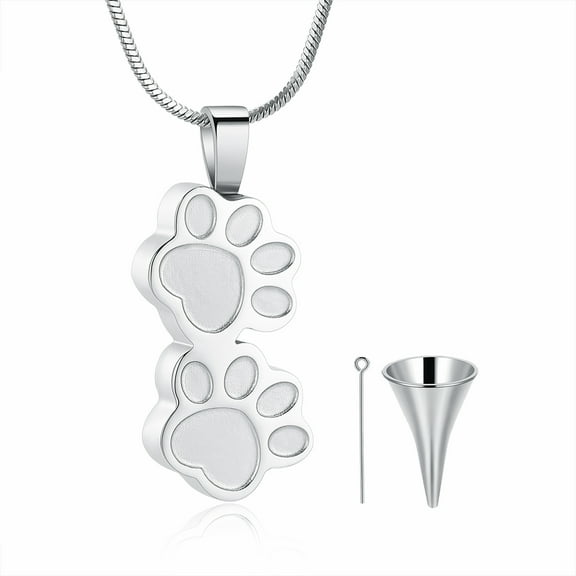 Dog /Cat Paw Print Urn Necklace for Ashes Cremation Necklace for Pet Ashes Stainless Steel Ash Necklace Memorial Ash Holder