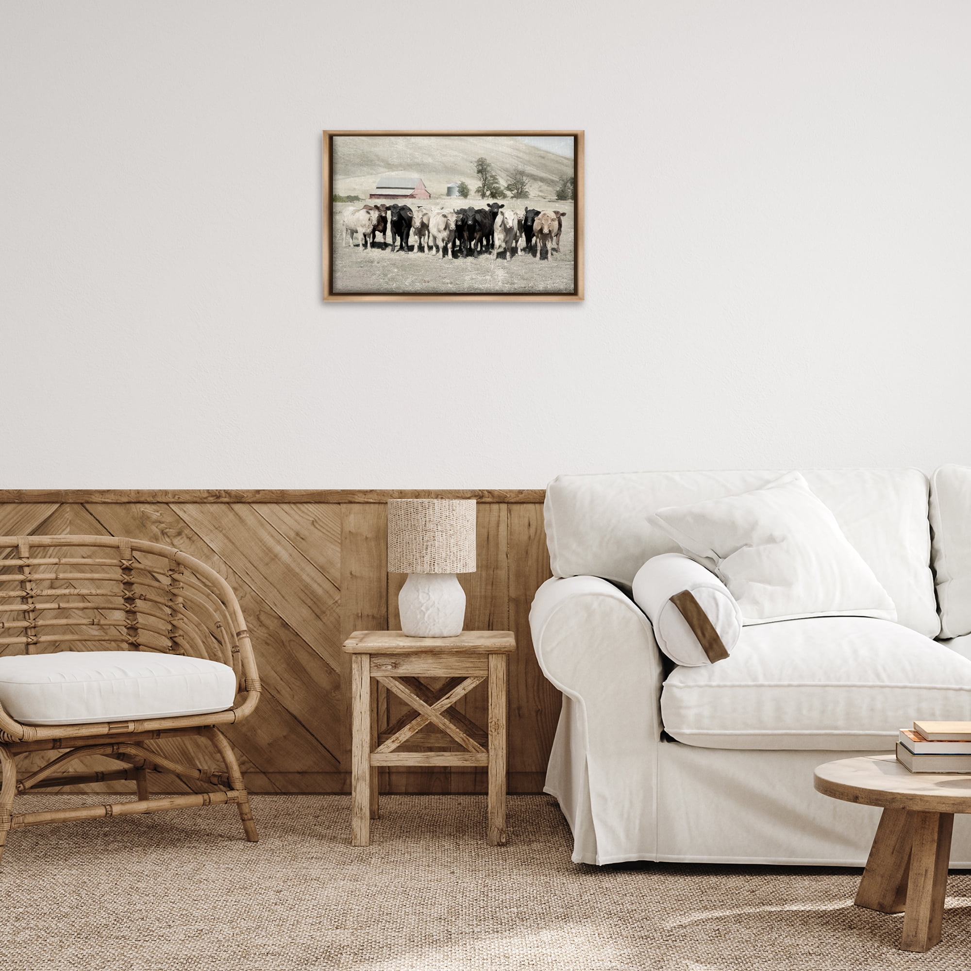 Stupell Industries Varied Cattle on Farm Landscape Painting Brown Floater Framed Canvas Art Print Wall Art, 25 x 17
