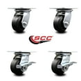 thumbnail image 2 of 4 Inch Rubber on Steel Swivel Caster Set with Roller Bearings 2 Brakes SCC, 2 of 2