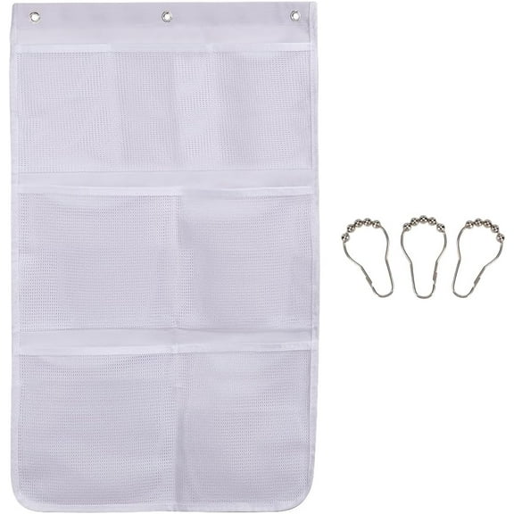 Mesh Shower Caddy 4 Pockets Hanging Shower Organizer Portable Space Saving Bathroom Organizer Quick Drying Mesh Soap Shampoo Cruise Ship Essentials Holder with Hooks White 24.8x18.5 Inch