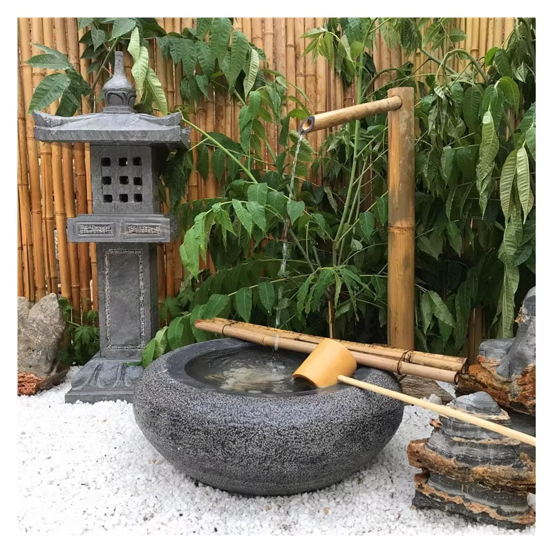 Bamboo fountain with water pump, bamboo fountain set water feature outdoor garden landscaping Japanese garden design for outdoor areas spout waterfall