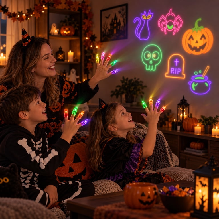Halloween Led Finger Lights with Assorted Projection Patterns, 12-Pack ...