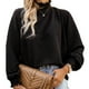thumbnail image 1 of Blusa de manga larga con cuello alto para mujer, camisa holgada elegante de Color puro para primavera y otoño, camisa plisada con volantes y mangas abullonadas, color negro L, 1 of 6