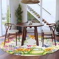 thumbnail image 3 of Spring Truck Flowers Round Area Rug 5Ft Washable Circle Rugs for Living Room Bedroom, Watercolor Floral Butterflies Yellow Non-Slip Carpet Floor Mats Indoor Outdoor Carpet Runner Aesthetic Home Decor, 3 of 8
