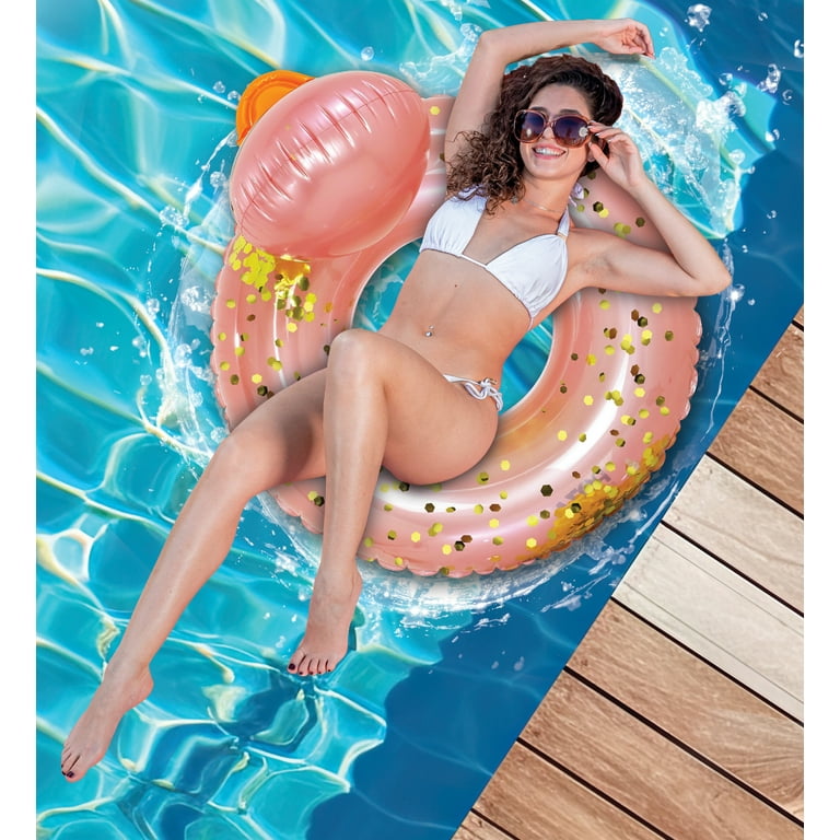 Rose Gold Pool Float POZA UV Resistant Confetti Unisex Pool Ring