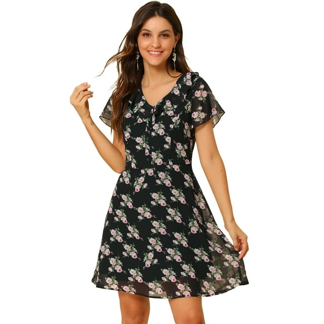 INSPIRE CHIC Robe à Manches Courtes en Chiffon à Volants pour Femmes