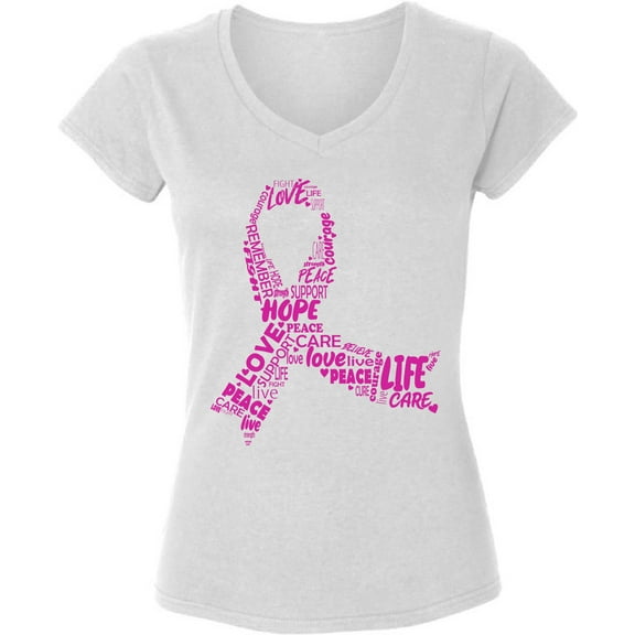 Ribbon Pink TShirt for Women Awareness Ladies V-Neck T-Shirt - S M L XL 2XL Graphic Tee - Breast Cancer Awareness Women Gift Shirt