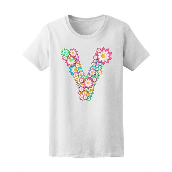 Cute 'V' Colorful Floral Letter Tee Women's -Image by Shutterstock