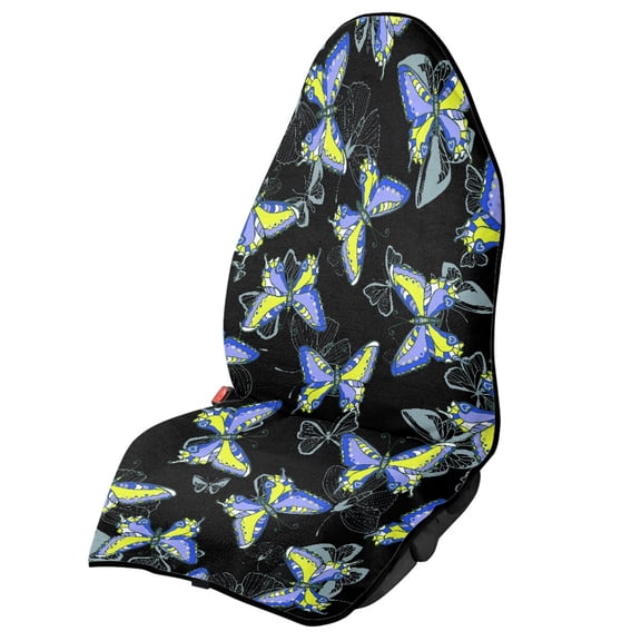 Uourmeti Butterfly Theme Terry Cloth Car Seat Cover, Waterproof Stain Resistant Bucket Seat Protector for Vans Trucks and Cars