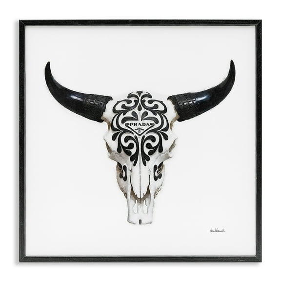 Stupell Industries Fashion Brand Cow Skull Fashion Painting Black Framed Art Print Wall Art, 12 x 12