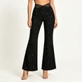 thumbnail image 2 of Edvintorg Women Pants Plus Size Fashion High Waisted Casual Trouser Loose Sequin Flare Pant Womans Clothes Black S-3XL, 2 of 5