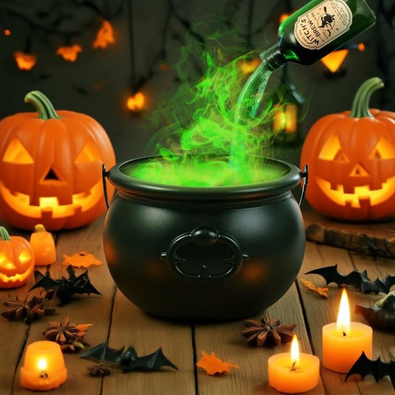 Enchant Your Halloween: DIY Magical Floating Potion Set with Witches' Cauldron & Mist Maker - Vintage-Inspired Spooky Black Plastic Bowl for Epic Hocus Pocus Home Table, Mantel & Kitchen Room Decor