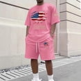 thumbnail image 2 of Sewkxo Men's USA Shirt and Shorts Set American Flag 2 Piece Outfits Fashion Summer Tracksuits Casual Sportwear Set,Pink 2XL, 2 of 4