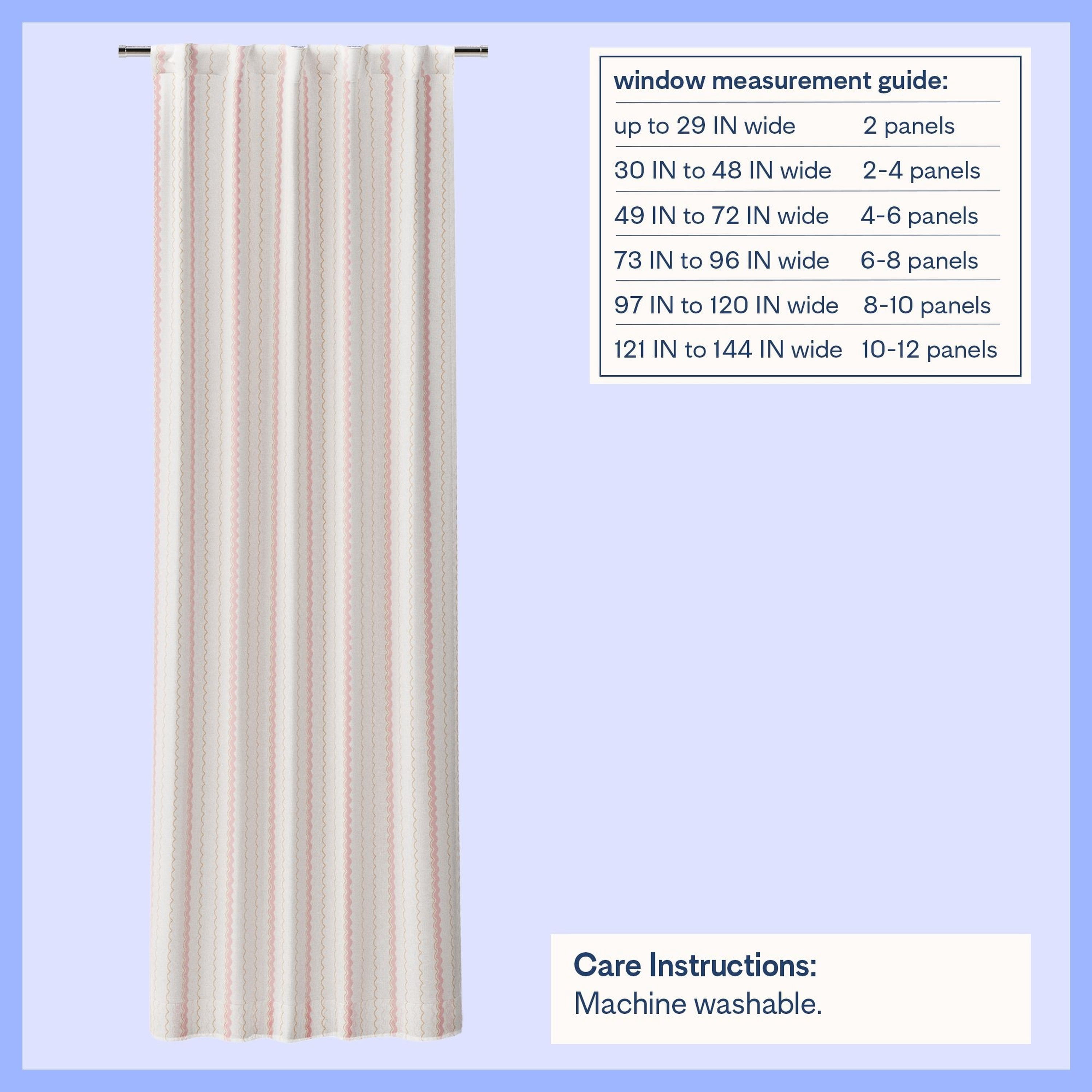Mainstays Kids White and Pink Scallop Stripe Sheer Overlay Blackout Rod Pocket with Back Tabs Single Curtain Panel, 38" W x 84" L