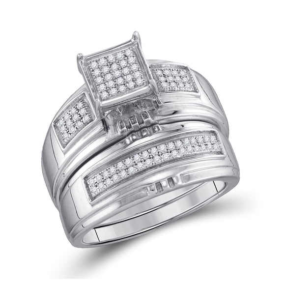 Sterling Silver His Hers Round Diamond Matching Wedding Set 3/8 Cttw, Womens Size: 5-10, Mens Size: 7-13