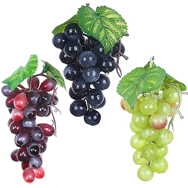 3 racimos de uvas artificiales, mini racimos de uvas de goma, racimos de uvas falsos, uvas decorativas, adornos colgantes, decoración romántica realista para el hogar, boda, fiesta, jardín ER