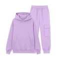 thumbnail image 4 of Coerni Unisex Kids' 2 Piece Outfits Boys Athletic Pullover Hoodie Fleece Sweatshirt +Cargo Sweatpants Girls Trendy Thermal Set, 4 of 9