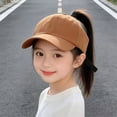 thumbnail image 2 of LiuXxxx Kids Outdoor Casual Half Dome Visor Hat Solid Curved Brim Ponytail Cap for Everyday Wear Coffee, 2 of 4